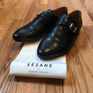 New Sezane Alfred Loafers Black Leather Size 40